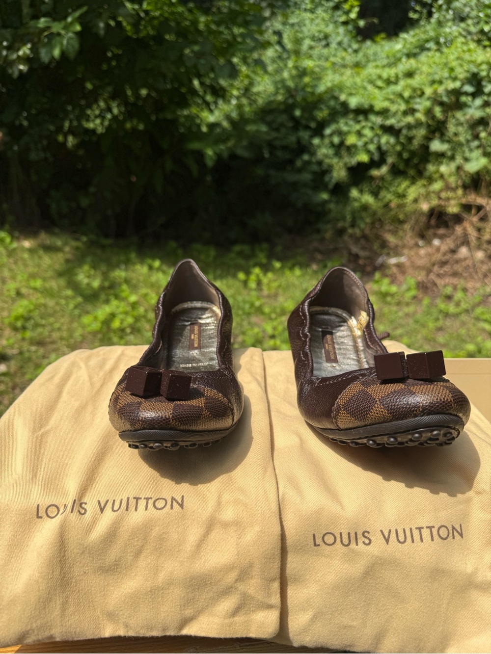 Louis Vuitton Brown Monogram Canvas Bow Ballet Flats
